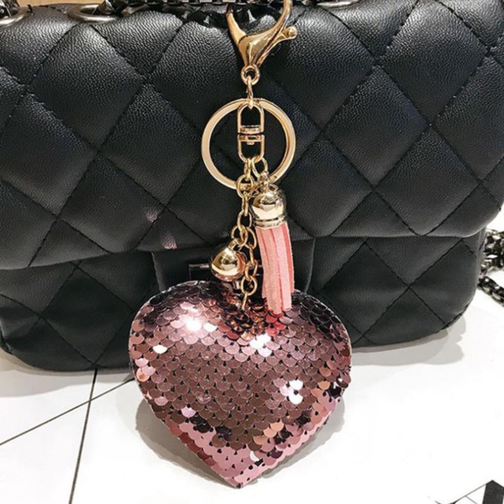 Keychain Heart Sequin with Tassle - Picture 2 of 3